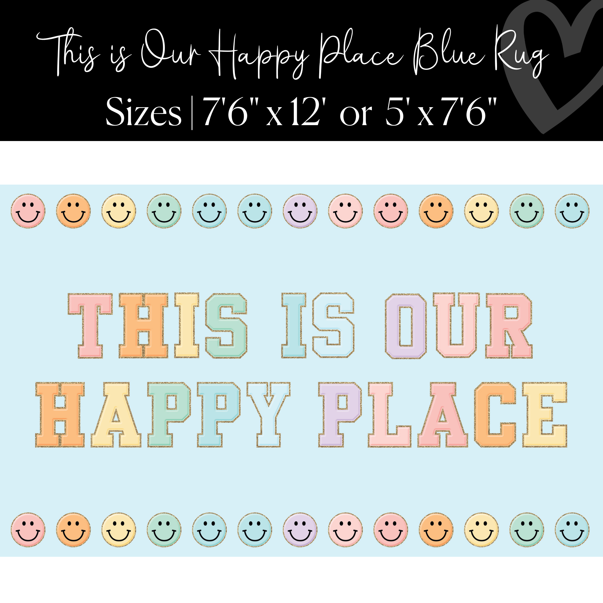 Sky Blue "This is Our Happy Place" Rug | Rainbow Classroom Rug | Pastel Classroom Rug | Schoolgirl Style