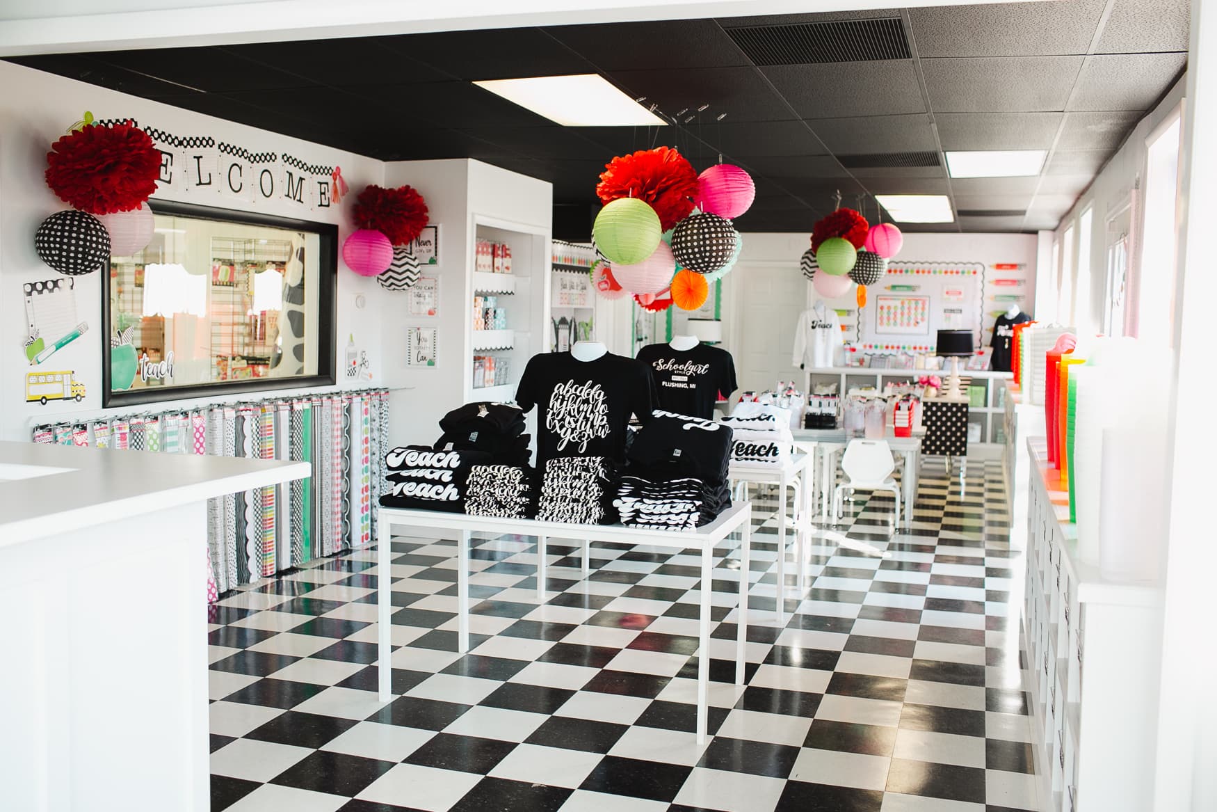 black, white and rainbow classroom decor